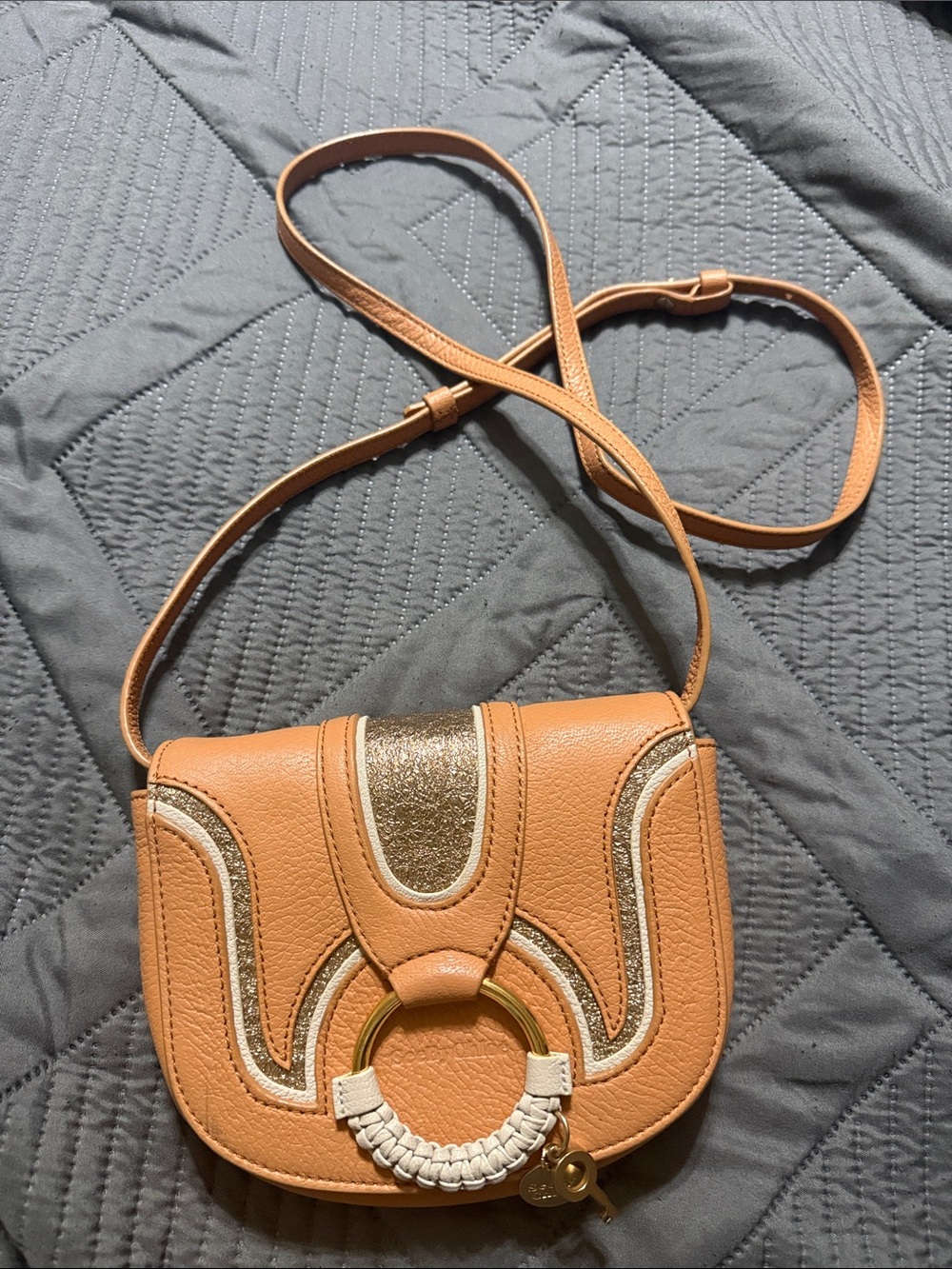 See By Chloe Tan Crossbody Bag with Gold and Cream Accents